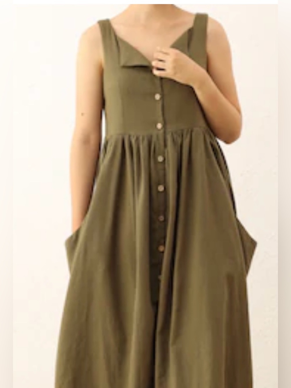 SHEIN Olive Green Summer Casual Front Button Pocket Cami Dress 1XL (W810)